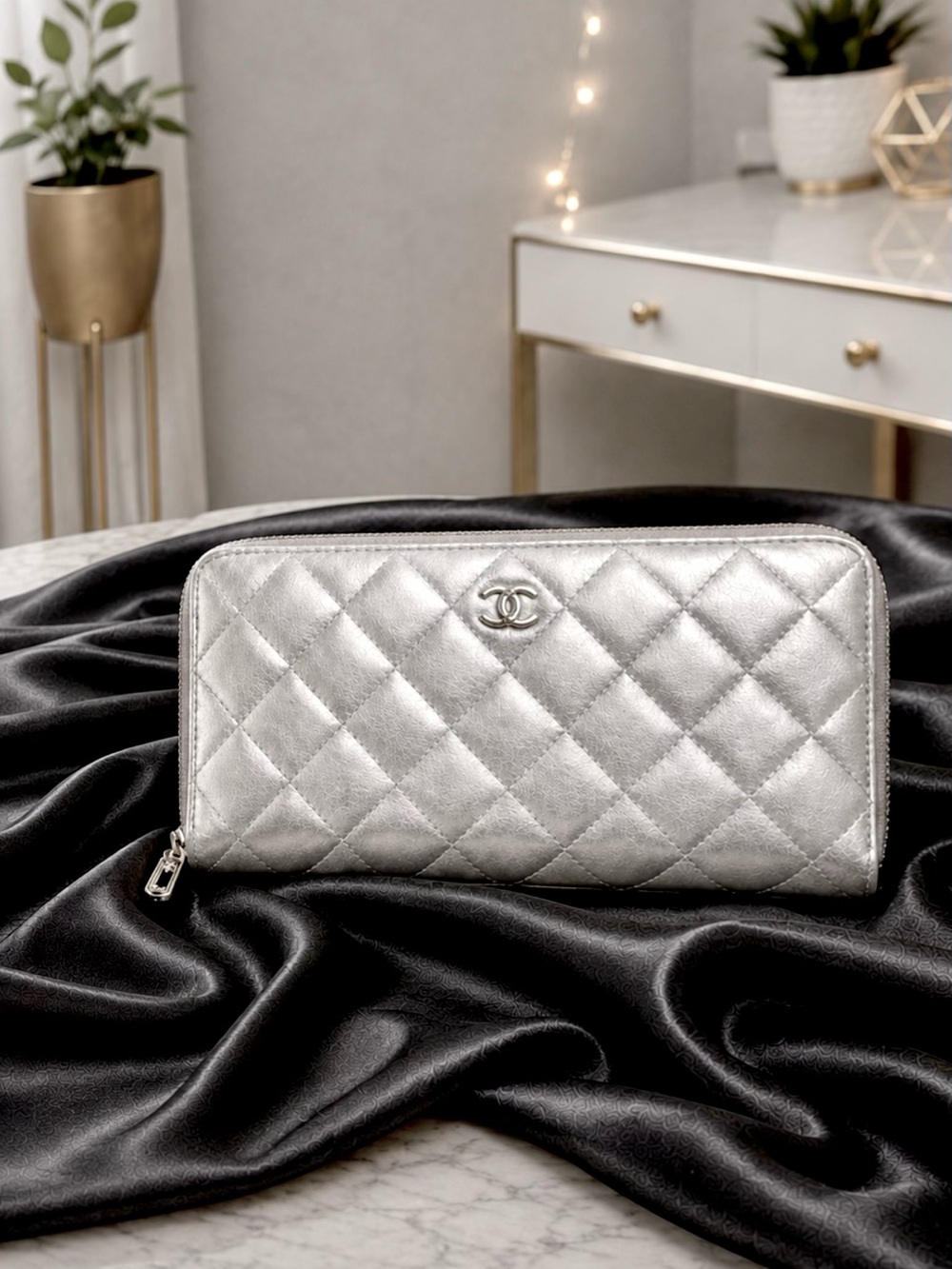 CHANEL Zip Around Long Quilted Leather Wallet. Priced to sale